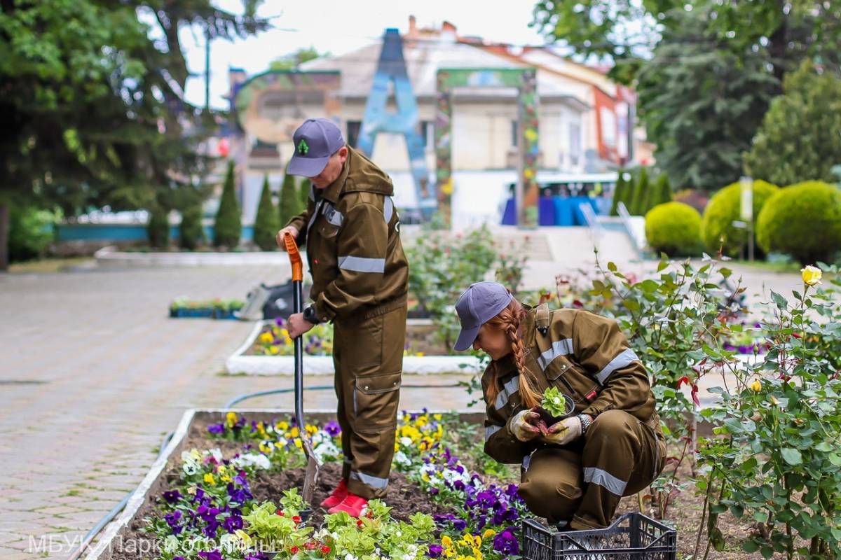 Весенняя высадка цветов в парках Симферополя продолжается
